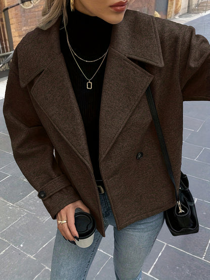 Women's Solid Color Large Lapel Coat, Suitable for Casual Attire. Autumn and Winter Long Sleeve Loose Jacket