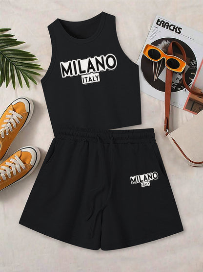 Casual Women's Two-Piece Set with Printed Top & Shorts