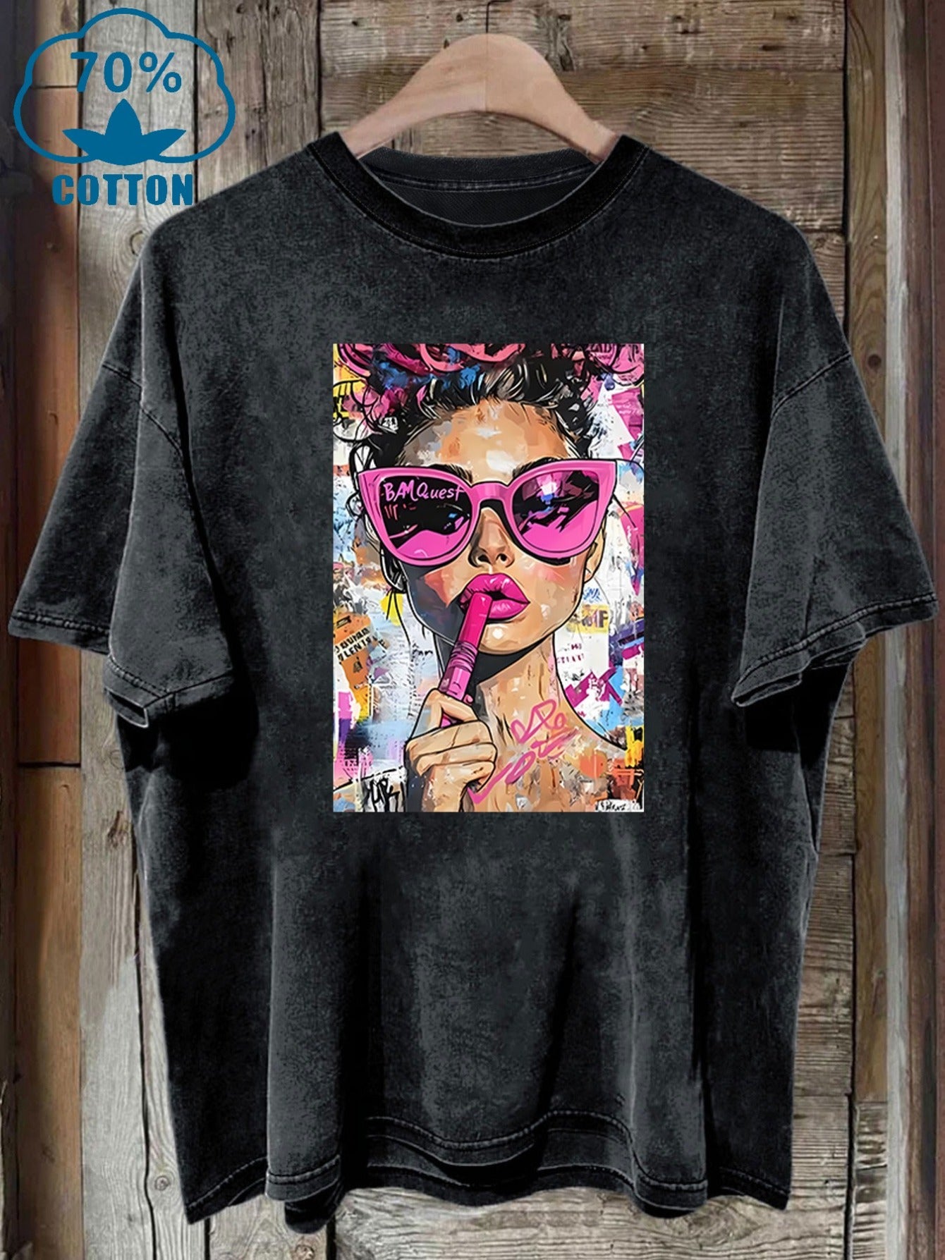 Women's Vintage Washed Cotton Blend T-Shirt with Bold Pop Art