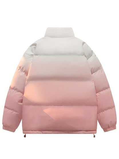 Men'S Color-Block Quilted Jacket - Cozy Fleece-Lined Winter Coat with Stand Collar, Zip-Up Design, and Multiple Pockets for Casual Wear, Winter Jacket, Thick