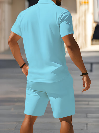 Men's Summer Casual Shirt and Shorts Set with Printed Design