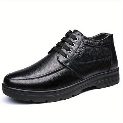 Men'S Winter Warm Shoes - Genuine Leather-like Upper, Plush Lining & Non-Slip Rubber Sole - All-Season Business & Casual Shoes with Lace-Up Closure - Formal & Everyday, Winter Footwear For Men, Winter Boots, Classic Laceup De