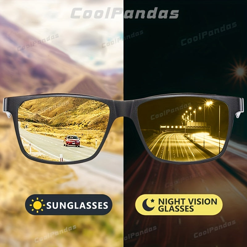 Photochromic Square Sunglasses for Men and Women - Day & Night Driving