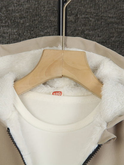 2pcs Set: a Set of Young Boys' Autumn And Winter Fleece Long-Sleeved Trousers Suit, for Outdoor