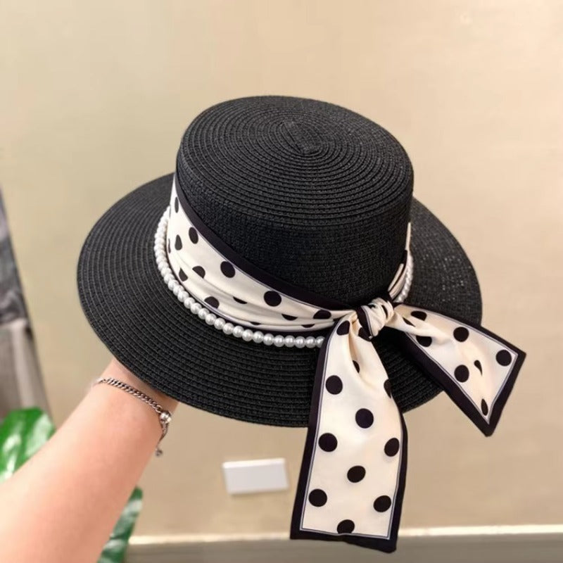 Women's Wide-Brim Summer Straw Hat with Ribbon Bow