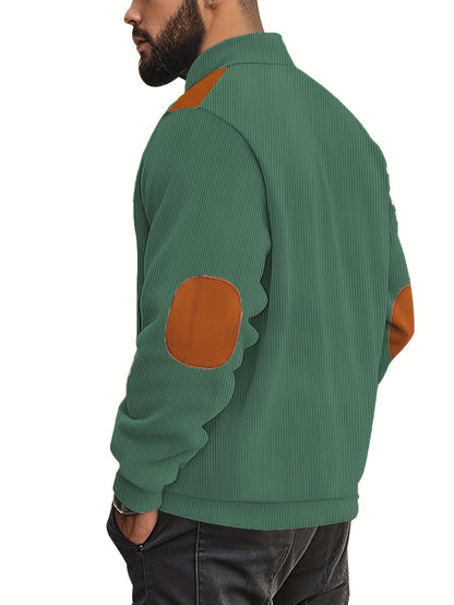 Men'S Long Sleeve Patchwork Fashion Warm Jacket, Corduroy Long Sleeve Warm Coat with Zipper Stand Collar Long Sleeve Casual Comfortable Autumn and Winter Style