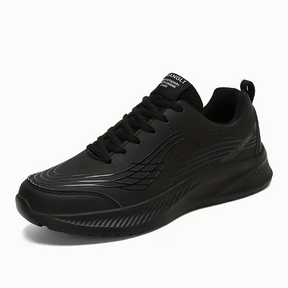 Men's Breathable Lightweight Running Shoes with Air Cushion Technology - Black Low-Top Sneakers for Walking, Jogging, Training  Casual Wear, PU Upper  MD Sole, All-Season Comfort, Sleek Sporty Design, Cushioned Support
