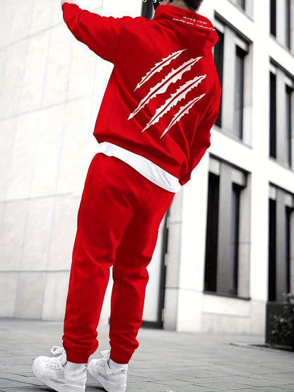 Men's Printed Hoodie and Drawstring Waist Sweatpants Two-Piece Set