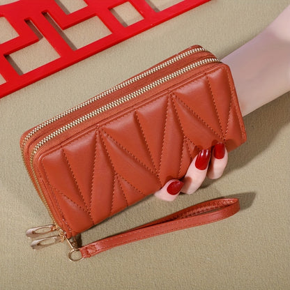 Women'S Stylish Long Wallet with Double Zippers - Casual Style, Card Holder And Coin Purse.