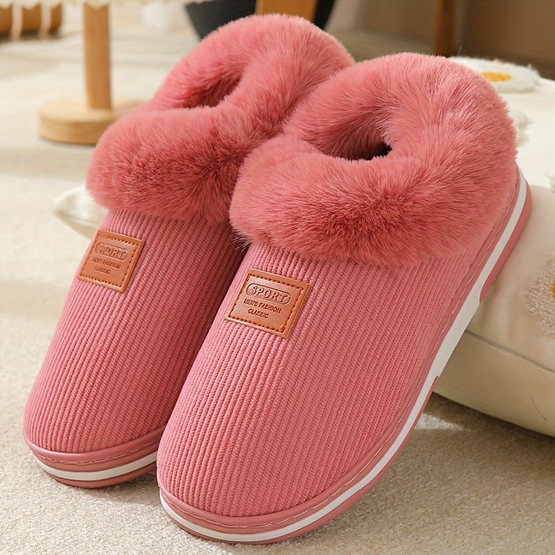 5-Size Options, Plush-Lined Autumn/Winter Slippers for Men and Women, Thick-Soled Indoor/Outdoor Warm House Shoes with Fuzzy Lining, Couple's Matching Style