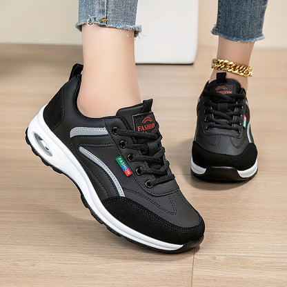 AOPLUS Women's Fashion Sneakers - Lightweight, Comfortable, and Breathable Low-Top Sneakers with Air Cushion Support, White  Blue Design, PU Cover Upper, Fabric Lining, All-Season Wear