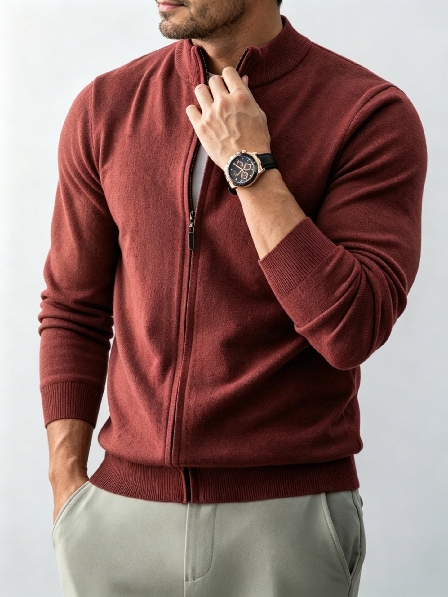 Men's Stand Collar Knit Cardigan Full-Zip Casual Fall Sweater