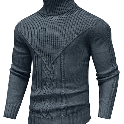 Men'S Casual Winter High Neck Turtleneck Sweater | Black Solid Color, Medium Stretch Fabric, Regular Fit, Hand Wash Only, Sleek Knitwear, Long Sleeve, Rib-Knit Detail