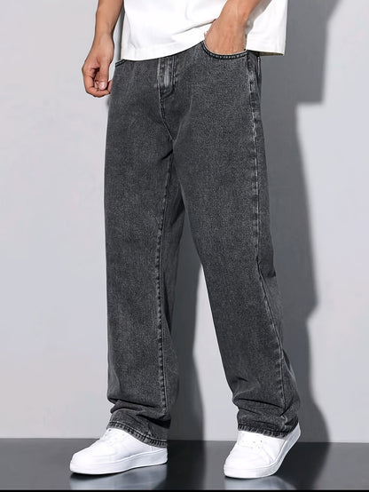 Boys' Casual High-Waist Straight-Leg Denim Jeans for Teens