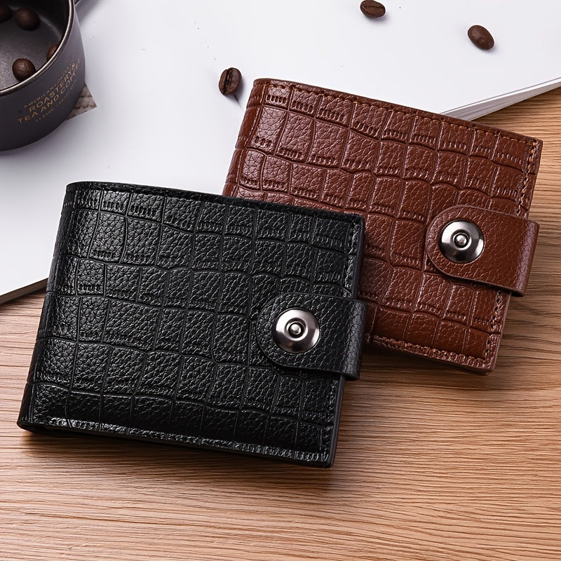 New Safety Button Lock Men's Wallet with Zipper Compartment - with Stone Texture, Multi-Section Cash/Pocket Organizer, Closure for & s, Everyday Carry or Gift for Dad/Husband (Style Suitable for)