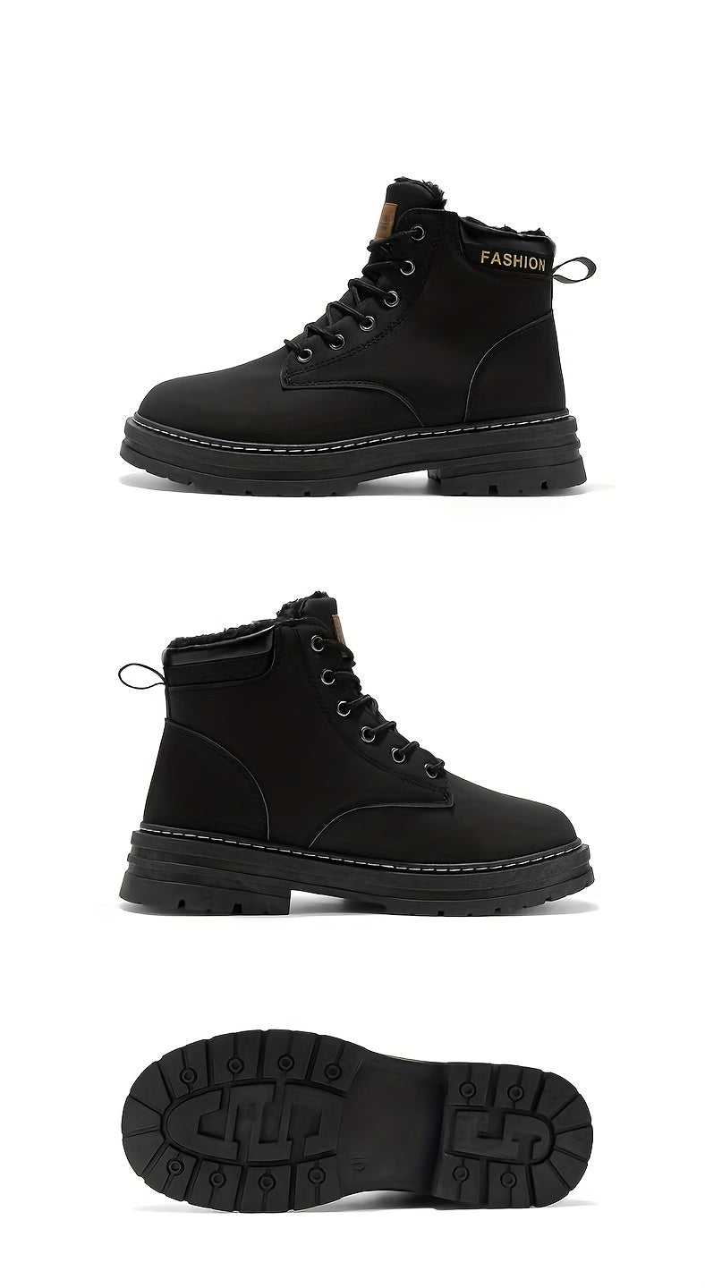 Men's Snow Sports Training Shoes for Autumn and Winter, Featuring a Plush-lined Thick Design for All-over Comfort. Soft, Light Beige-friendly, and Thickly Insulated for Warmth, Suitable for Various Winter Leisure Activities.