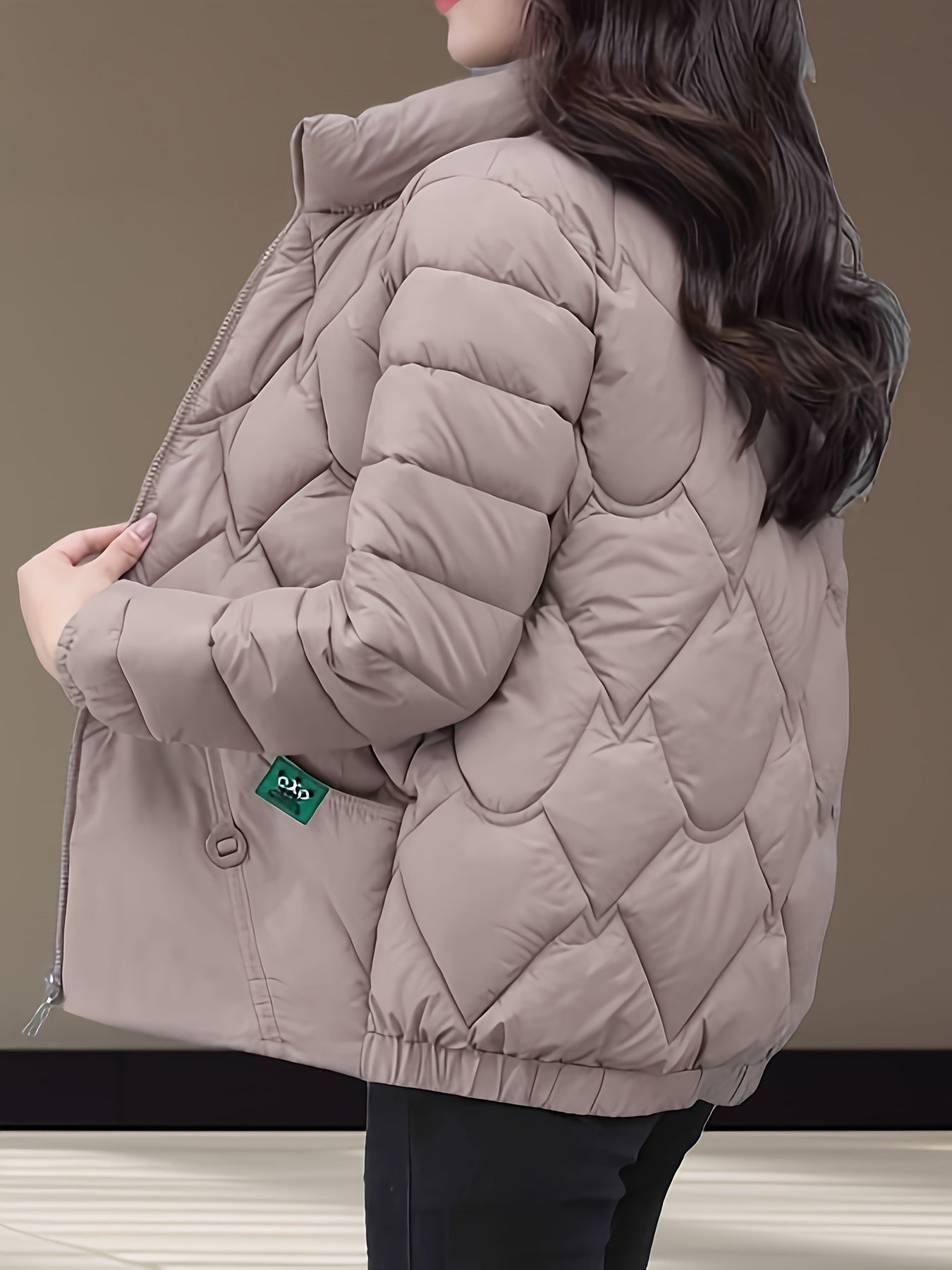 Women's Stylish Winter Coat - Black Herringbone Design, Flared Hem & H-Silhouette, Long Sleeve Non-Stretch Fabric, Hand Wash Only, Japanese-Korean Inspired for Casual & Formal Occasions