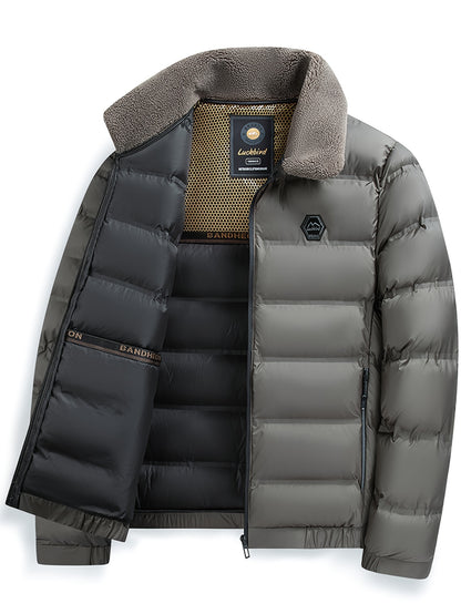 Men'S Heavyweight Winter Jacket - Thermal Insulated Coat with Zipper Closure, Slim Fit Formal & Casual Outerwear in Dark Green/Blue, Polyester-Lined Cold Weather Jacket for Everyday & Special Occasions, Winter Coats, Seasonal