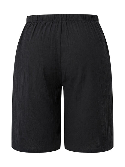 Women's Casual Solid Color Polyester Shorts with Faux Drawstring