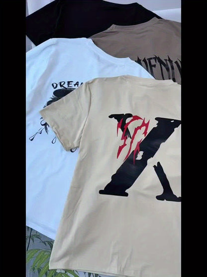 Set of 4 Men'S Graphic T-Shirts - Featuring Designs Like 'Heavenly', Casual Round Neck Short Sleeves Made of Lightweight Polyester, Perfect for Summer Outdoor Wear, a Great Gift for Family.