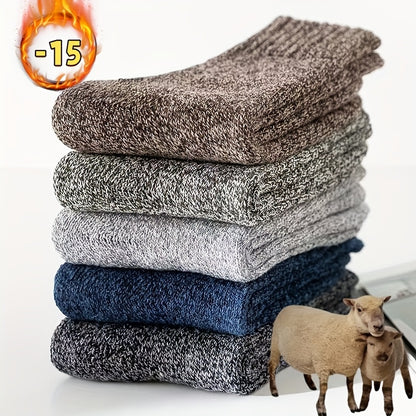 Men's 5-Pack Thick Wool Blend Mid-Calf Socks for Winter