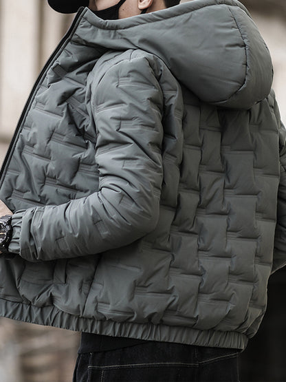 1pc Men's Heavy-Duty Winter Jacket with Hood - Stand Collar & Zippered Pockets, Grey/Black & White, Machine Washable Cold Weather Coat for Skiing, Snowboarding, Outdoor Activities (-Filled)