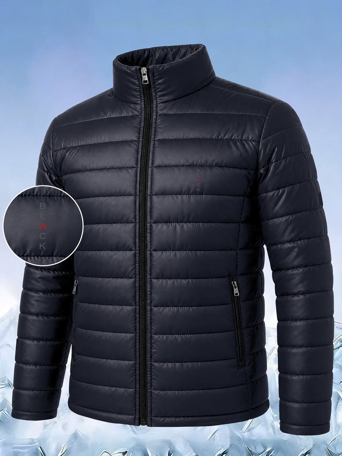 Men's Casual Stand Collar Padded Jacket with Zipper Pockets