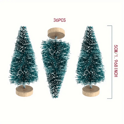 36pcs 5Cm/1.968 Inch Mini Snow Frost Tree Winter Mini Pine Base Bottle Brush Tree Plastic Winter Snow Decoration (Green) New Year Decoration Accessories, Artificial Snow Scenery Mini Pine DIY Decoration, Party Supplies, Home
