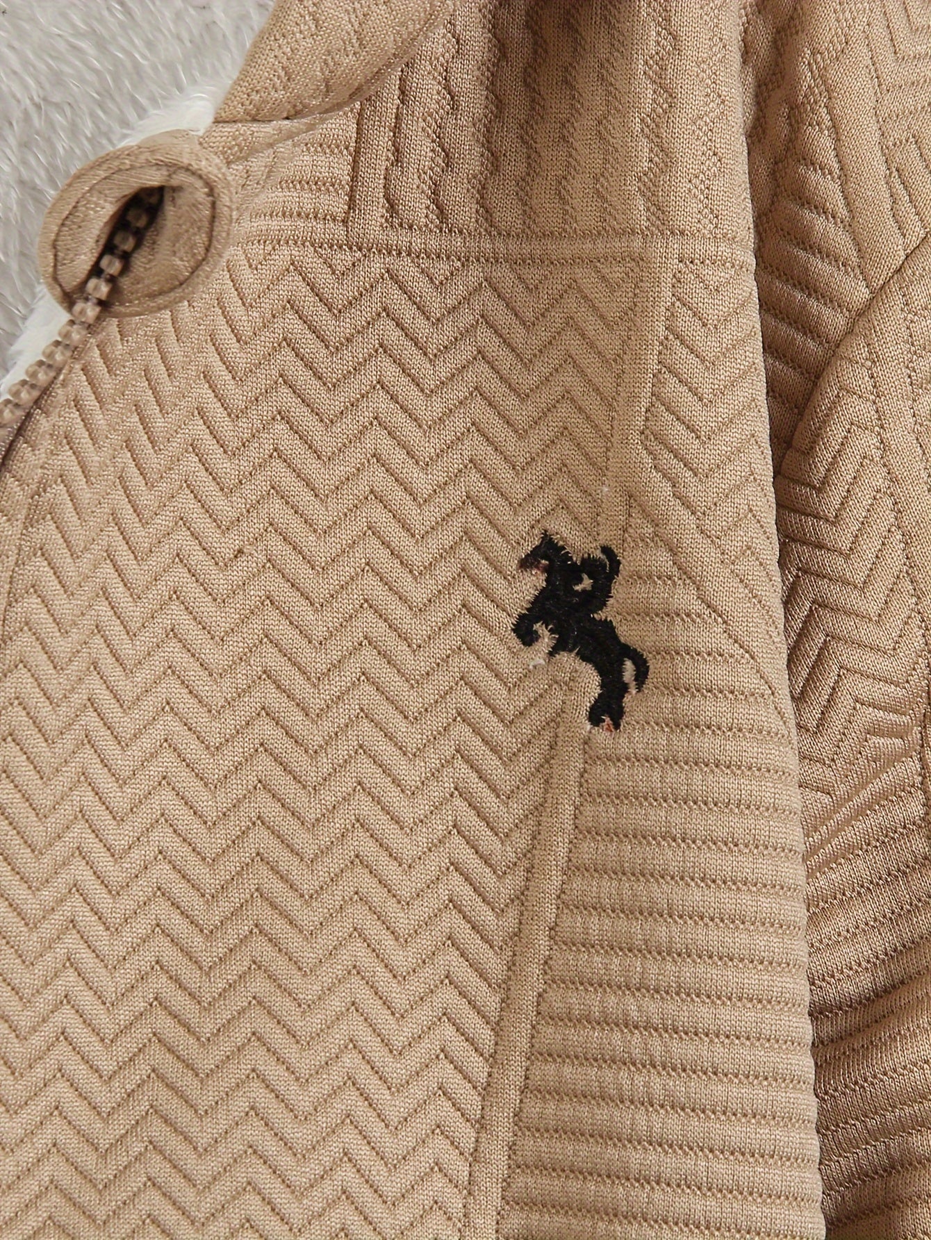 Cozy Fleece Zip-Up Hoodie & Pants Set - Beige Geometric Pattern, Long Sleeve Casual Winter Outfit with Pockets, Elastic Waistband, and Button-Up Front, Perfect for Fall/Winter, Cozy Clothing | Playful Design | Elastic Waistba