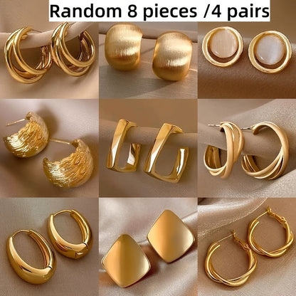 Women's Vintage Elegant Twisted Square C-Shaped Earrings Set