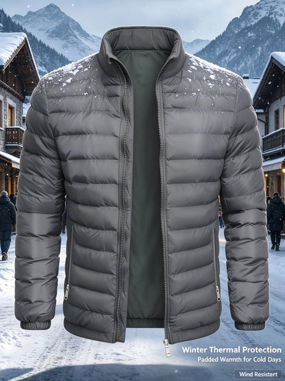 Men's Casual Stand Collar Zipper Jacket for Fall and Winter
