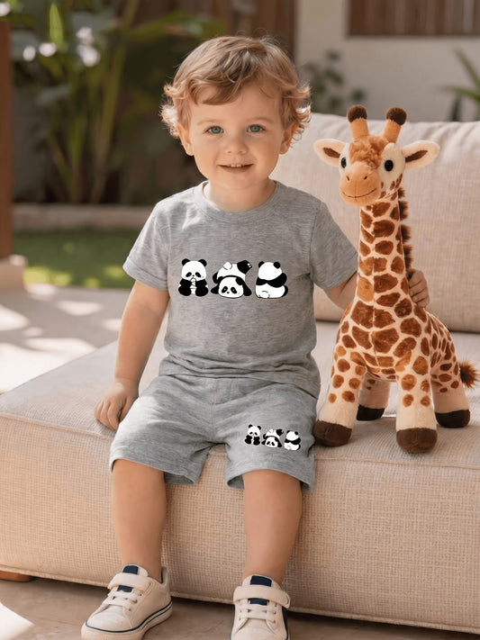 Baby Boy Summer Set Short Sleeve Top & Shorts with Panda Print