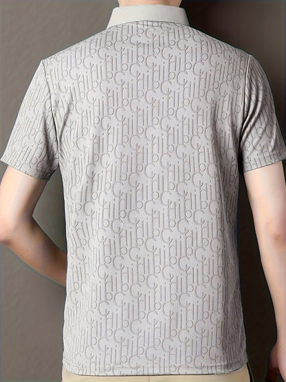 Men'S Casual Summer Short Sleeve T-Shirt with "Gil" Letter Print, Light Gray, Button-Up Collar, Medium Stretch Fabric, Regular Fit, Perfect for Weekend Outings, Relaxed Outing Shirt   Letter Print Tee   Medium Stretch Fabric