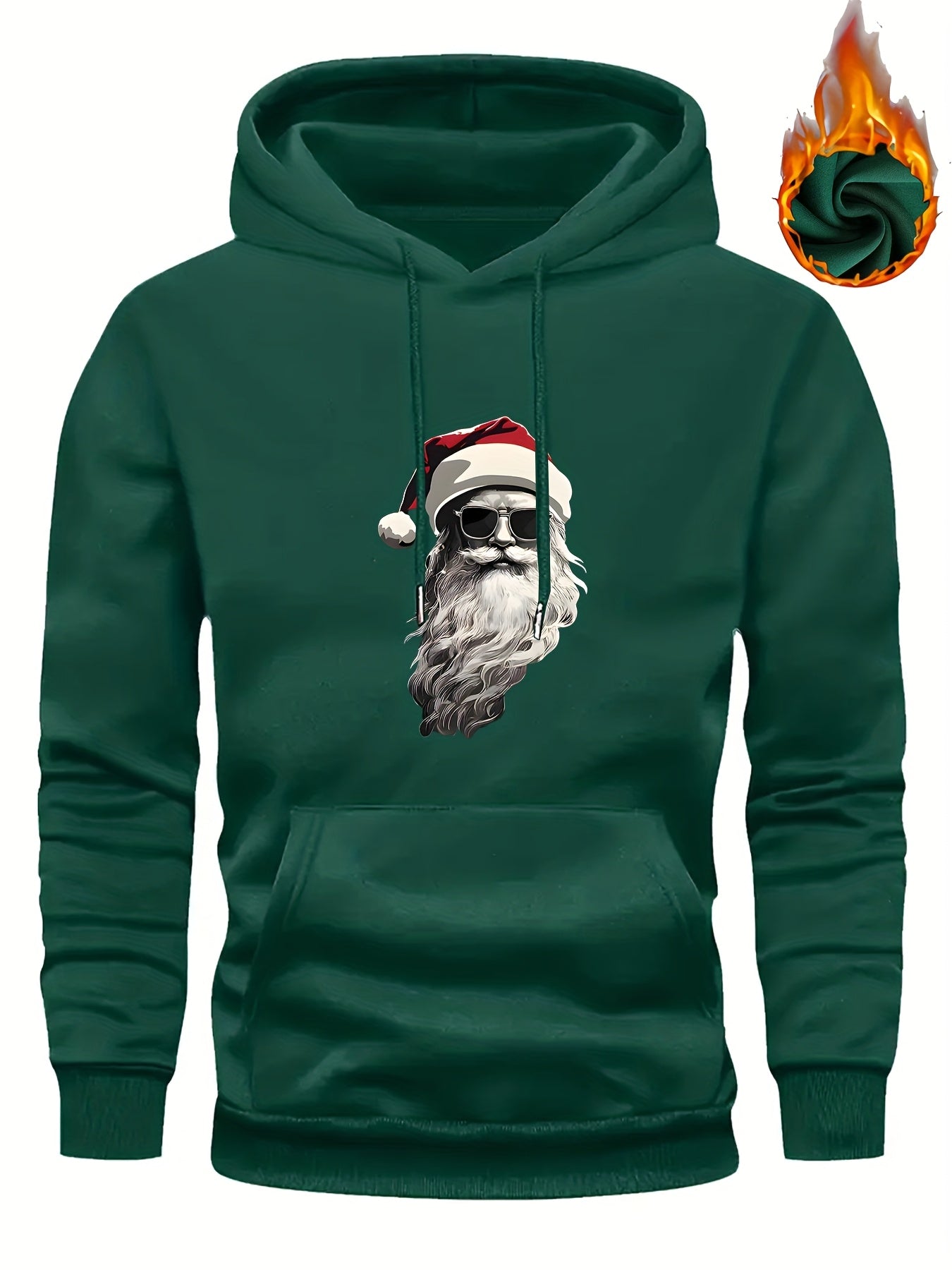 Men'S Heavyweight Hooded Sweatshirt with Santa Claus & Santa Hat Print - Thick Winter Pullover, Long Sleeve Hooded Sweater for Christmas, Halloween, New Year'S - Cozy Cold Weather Clothing For Men, Couples, Family - Ideal Hol