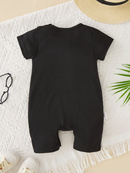 Infant Boys' Summer Romper Bodysuit with Letter Print, Soft Polyester