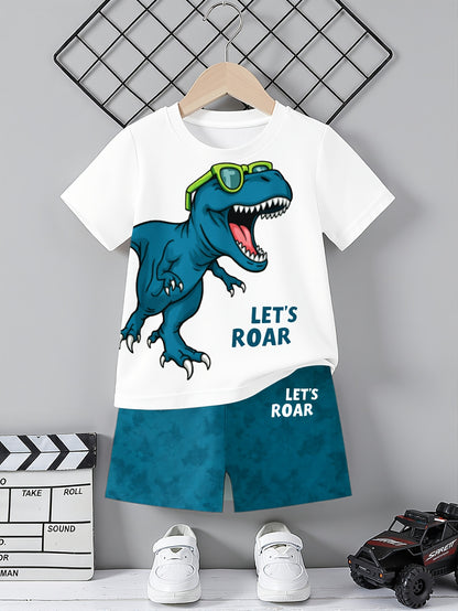 Boys' Casual Dinosaur Print Short Sleeve T-Shirt & Shorts Set