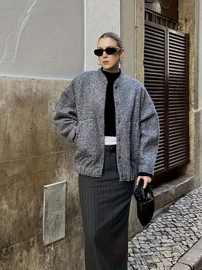 Women'S Vintage Jacket - Soft Tweed Coat with Structured Loose Fit, All-Season Outerwear for Everyday & Formal Events, Elegant Casual Chic Jacket (Women'S Clothing), Versatile Layering, Classic Silhouette, Durable Constructio