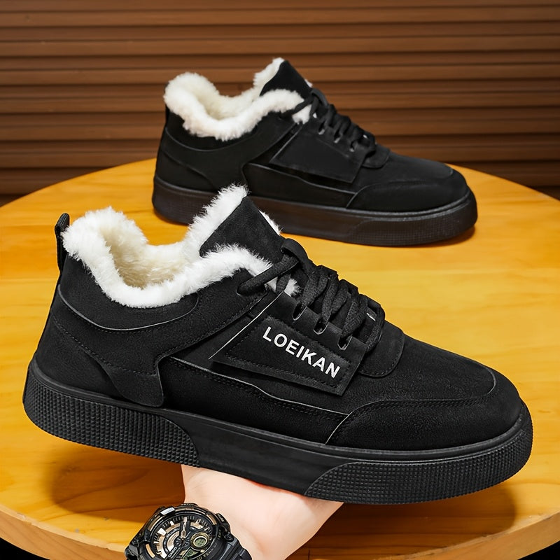 Low-top Versatile Men's Plush-lined Warm Sneakers, Comfortable and Trendy Thick-soled Outdoor Running Casual Skate Shoes