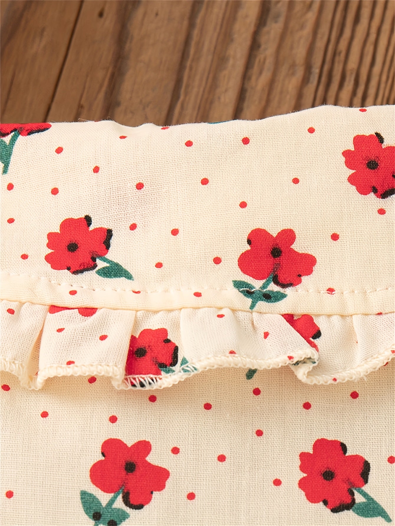 's Red & White Poinsettia & Star Print Dress with Ruffled Collar & Lace Trim - Long Sleeve A-Line Winter Party Dress for Christmas, New Year's, Photo Shoots - Soft Short Dress Outfit (Hand Washable Clothing)