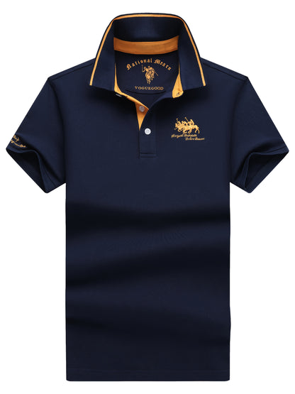 Men's Turn- Collar 95% Cotton 5 Spandex Embroidered T-Sshirt Short Sleeve Comfortable Breathability - ayq