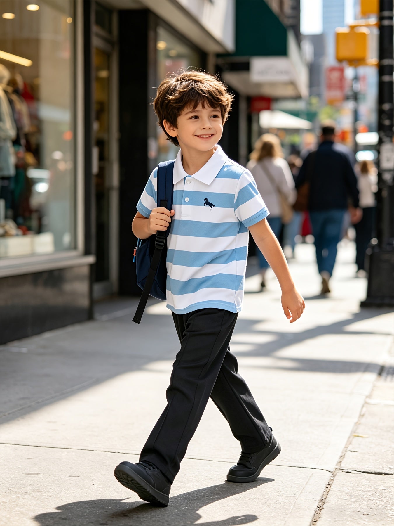 Boys' Summer Preppy Striped Polo Shirt & Pants Set 3-12 Years