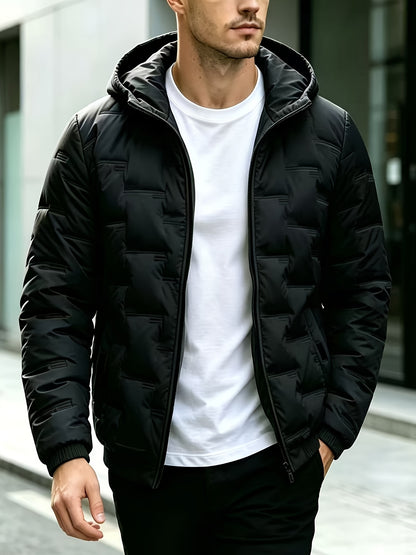Men's Quilted Hooded Jacket, Warm Casual Winter Outerwear