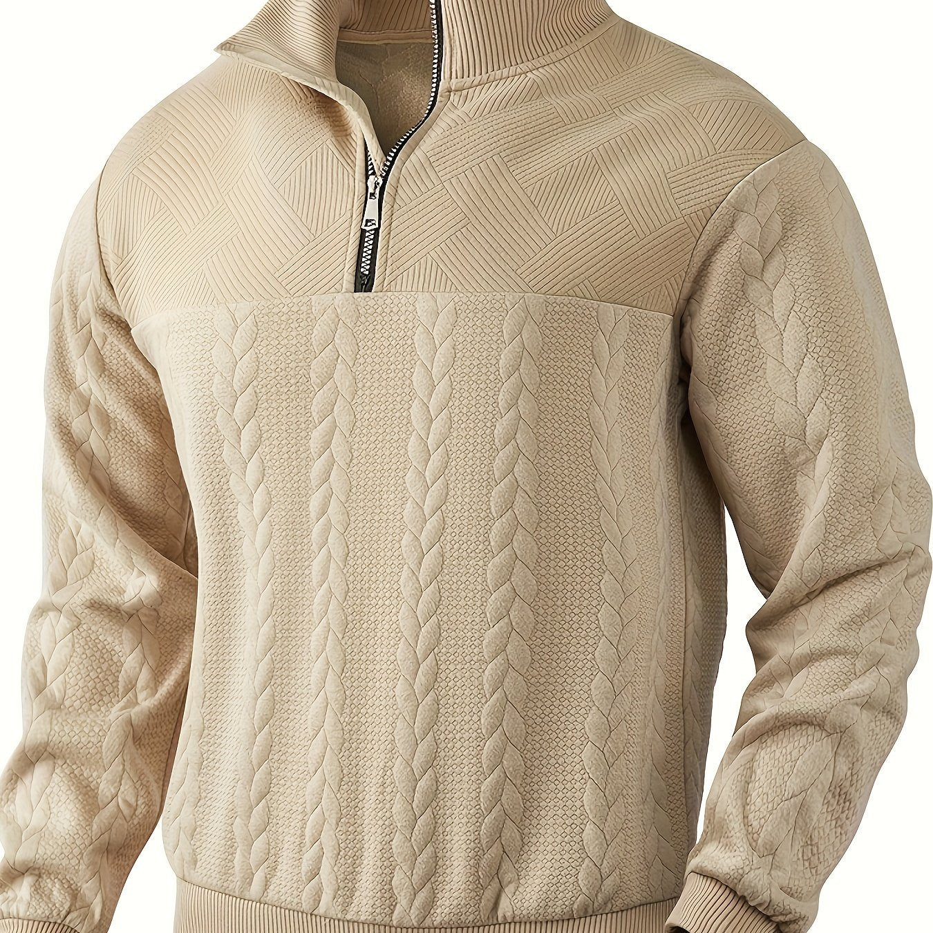 Cross-Border American Retro Casual Stand-Up Collar Zip-Up Loose Knitted Heavyweight Patchwork Jacquard Long-Sleeve Sweatshirt for Autumn And