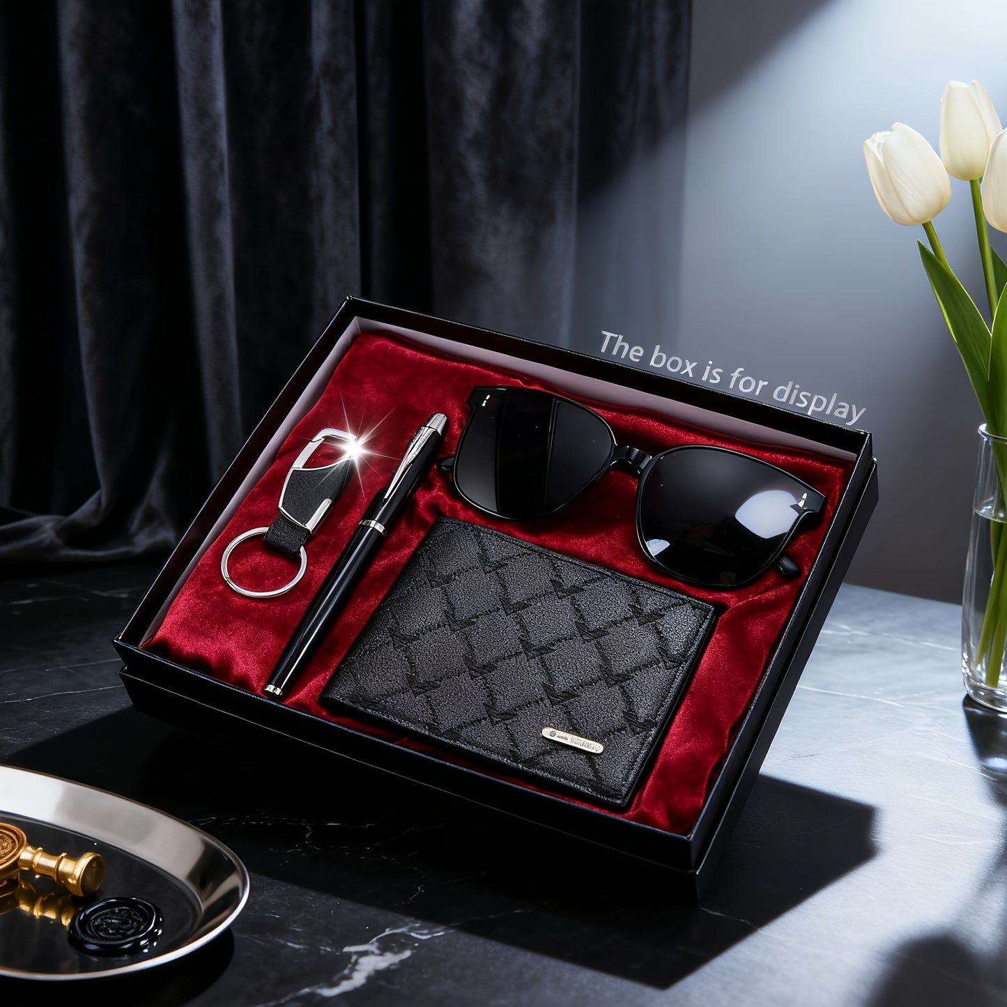 4pcs Men'S Business Style Fashionable Wallet, Signature Pen, Glasses, Keychain - a Romantic Gift for Boyfriend/Family, Suitable for Christmas Gifts, Valentine'S Day, Gifts for Men/Fathers.