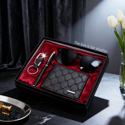 4pcs Men'S Business Style Fashionable Wallet, Signature Pen, Glasses, Keychain - a Romantic Gift for Boyfriend/Family, Suitable for Christmas Gifts, Valentine'S Day, Gifts for Men/Fathers.