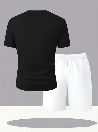Summer Men'S Casual Sports Short Sleeve T-Shirt and Shorts Set, Comfortable Breathable, Suitable for Outdoor Jogging Running Fitness, Diesel Letter Print Design - 2pcs Set
