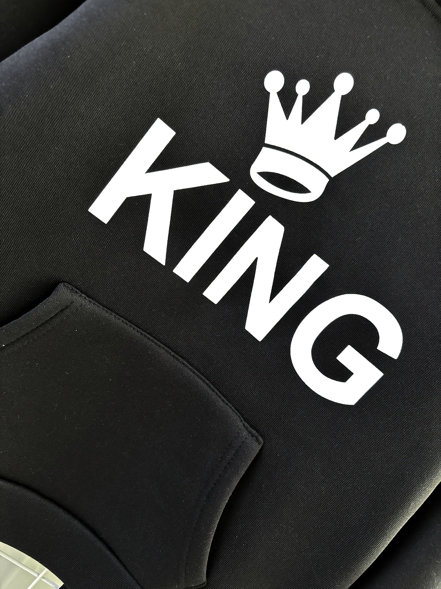 3pcs Boys' Winter Thermal Full Set - Thick Zip-Up Vest, Hooded Sweatshirt & Full-Zip Pants Jacket with & KING Logo Print (Black) - Loose-Fit Cold Weather Outfits for &, Machine Washable, Perfect for Outdoor