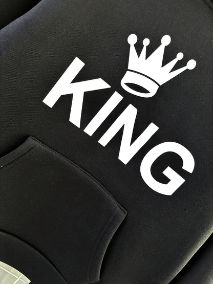 3pcs Boys' Winter Thermal Full Set - Thick Zip-Up Vest, Hooded Sweatshirt & Full-Zip Pants Jacket with & KING Logo Print (Black) - Loose-Fit Cold Weather Outfits for &, Machine Washable, Perfect for Outdoor