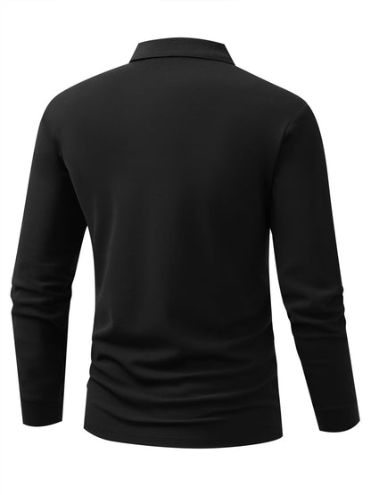 Men's Long Sleeve Polo Shirt with Stylish Letter Print