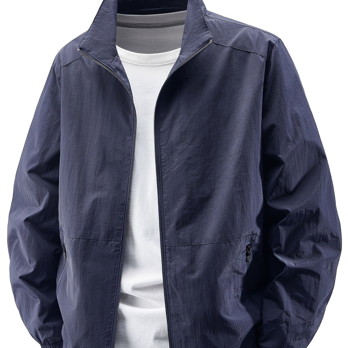 Men'S Olive Green Bomber Jacket with Stand Collar - Casual, Comfortable, Zip-Up Outerwear for Outdoor Activities, Casual Attire|Stand Collar Jacket|Zippered Jacket